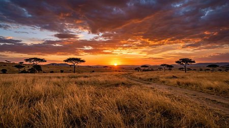 Sunset in Serengeti National Park, Tanzania, Africa