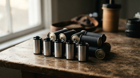 Batteries of different sizes on a wooden table