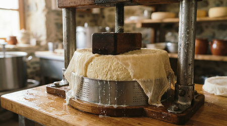 Preparation of cheese in the kitchen of the Italian restaurant.