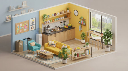 Interior of the living room. 3D illustration. Living room.