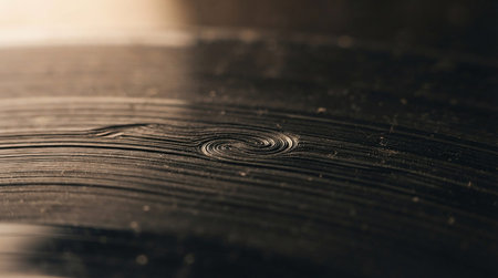 Vinyl record on a black background, close-up, selective focus