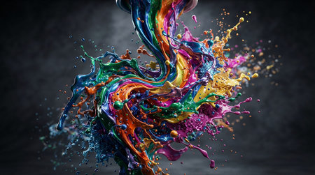 Colorful paint splashes on black background. 3d rendering, 3d illustration.