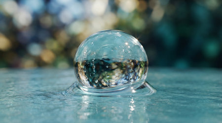 crystal ball with water drops on a blue background, close-up