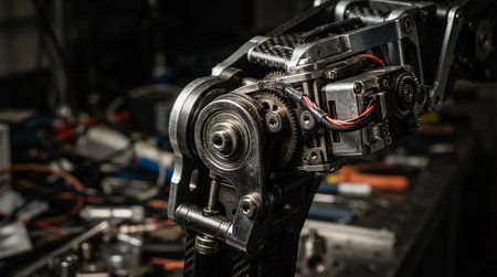 Close-up of a mechanical mechanism in a workshop