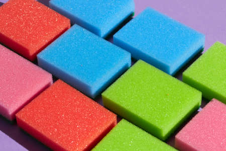 Geometric composition of different sponges, close up photo