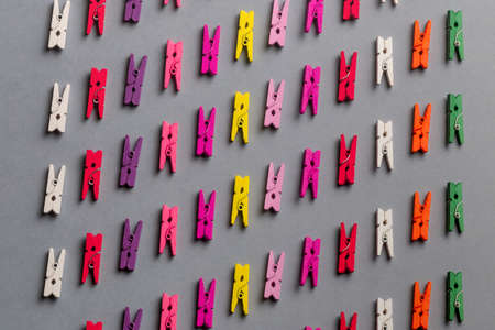 Montessory education. colorful clothespins lying parallel to each otherの写真素材