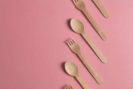 wooden handmade flatwear to make your party happy and unforgettable, top view shot, copy spaceの写真素材