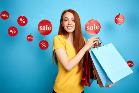 hurry up to do the shopping, go shopping. big sales are looking forward to you. close up photo.の写真素材