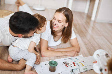 attractive woman spending spare time with family, close up photo