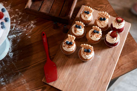 home made cupcakes for children, pleasure, top view photo