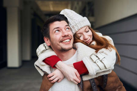 warm strong feeling between young people, sincere love. I love you, close up photo. young couple enjoying time togrther, two people are crazy about each other.の写真素材