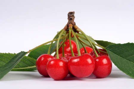 Cherry heap with leafsの写真素材