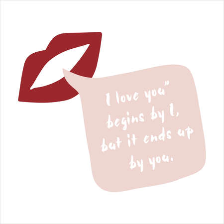 red lips with romance quote in text bubbleのイラスト素材