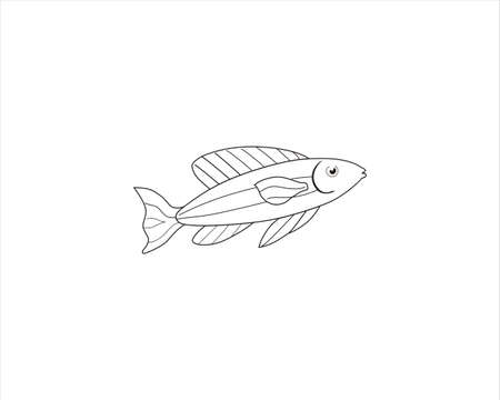 Outline vector illustration of a fish isolated on a white background.のイラスト素材