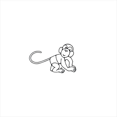Cute monkey in diaper. Isolated vector illustration. Black and white color.のイラスト素材