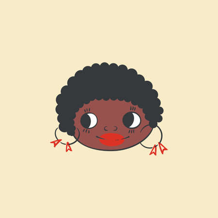 Portrait of curly cheerful girl with round earrings. Cute Afro-American avatar. Girl is looking away. Isolated vector illustration.のイラスト素材