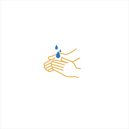 Line icon illustration of washing hands with water drops. Isolated vector illustration.のイラスト素材