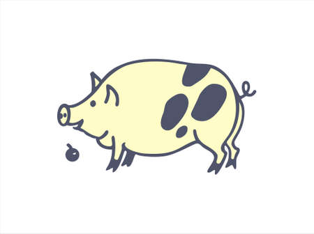 Adult pig, wild boar vector illustration. Happy, cute character isolated on white background.のイラスト素材