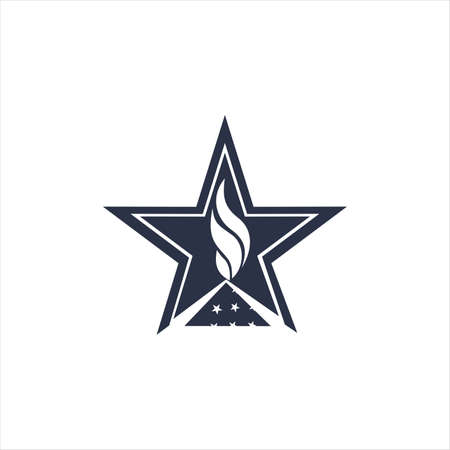 Burning torch against the background of stars. Memorial day. American National Celebration icon sign, symbol. Isolated vector illustration element.のイラスト素材