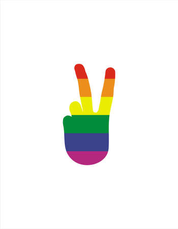 Victory hand sign colored in LGBT flag. Peace hand symbol. Pride month.のイラスト素材