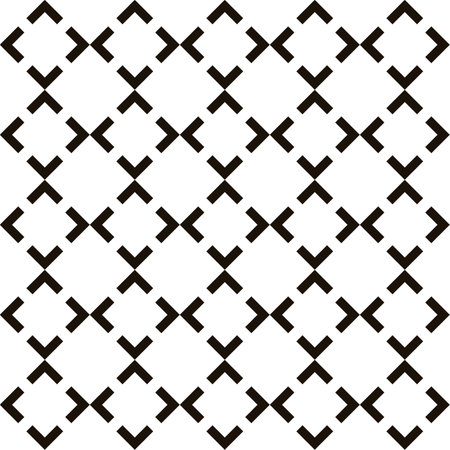 Abstract geometric seamless pattern with regularly repeating geometrical elements, crosses, rhombuses. Black and white color.のイラスト素材