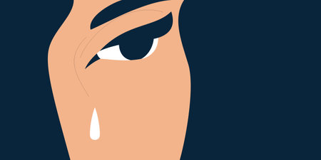 Close up portrait of crying young woman. Eye with tear drop.のイラスト素材