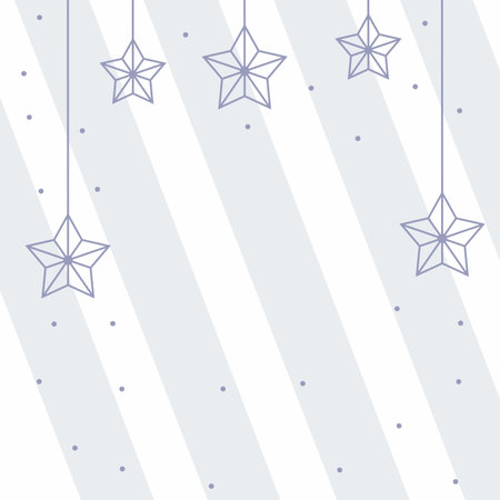 Striped background with small circles and hanging stars. Square frame template design. Christmas and New Year winter sale. Copy space.のイラスト素材