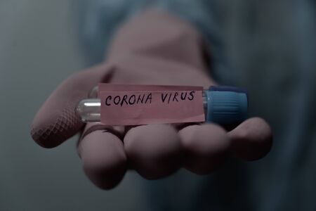 Concept of coronavirus quarantine. MERS-Cov. Novel coronavirus (2019-nCoV). Positive Coronavirus test blood sample. 2019-nCoV pandemicの写真素材