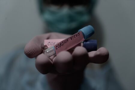 Concept of coronavirus quarantine. MERS-Cov. Novel coronavirus (2019-nCoV). Positive Coronavirus test blood sample. 2019-nCoV pandemicの写真素材