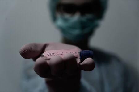 Concept of coronavirus quarantine. MERS-Cov. Novel coronavirus (2019-nCoV). Positive Coronavirus test blood sample. 2019-nCoV pandemicの写真素材