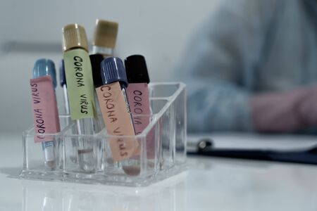 Concept of coronavirus quarantine. MERS-Cov. Novel coronavirus (2019-nCoV). Positive Coronavirus test blood sample. 2019-nCoV pandemicの写真素材