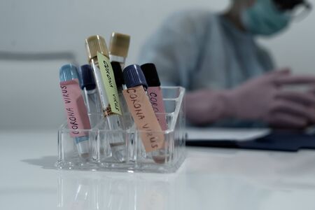 Concept of coronavirus quarantine. MERS-Cov. Novel coronavirus (2019-nCoV). Positive Coronavirus test blood sample. 2019-nCoV pandemicの写真素材