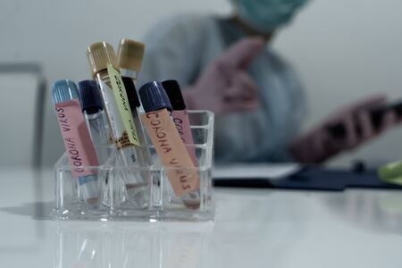 Concept of coronavirus quarantine. MERS-Cov. Novel coronavirus (2019-nCoV). Positive Coronavirus test blood sample. 2019-nCoV pandemicの写真素材
