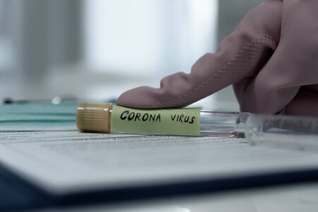 Concept of coronavirus quarantine. MERS-Cov. Novel coronavirus (2019-nCoV). Positive Coronavirus test blood sample. 2019-nCoV pandemicの写真素材
