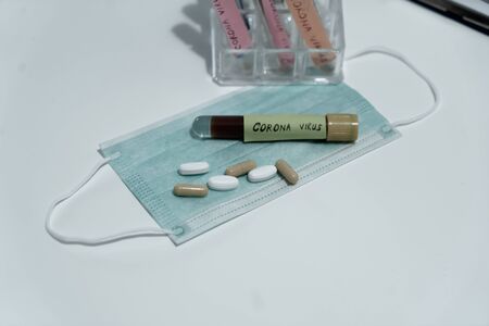 Concept of coronavirus quarantine. MERS-Cov. Novel coronavirus (2019-nCoV). Positive Coronavirus test blood sample. 2019-nCoV pandemicの写真素材