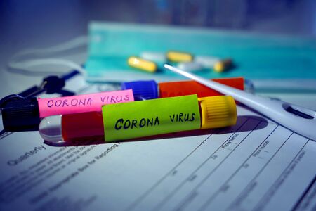 Concept of coronavirus quarantine. MERS-Cov. Novel coronavirus (2019-nCoV). Positive Coronavirus test blood sample. 2019-nCoV pandemicの写真素材