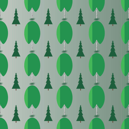 Slender birch and spruce on a green background seamless pattern.のイラスト素材
