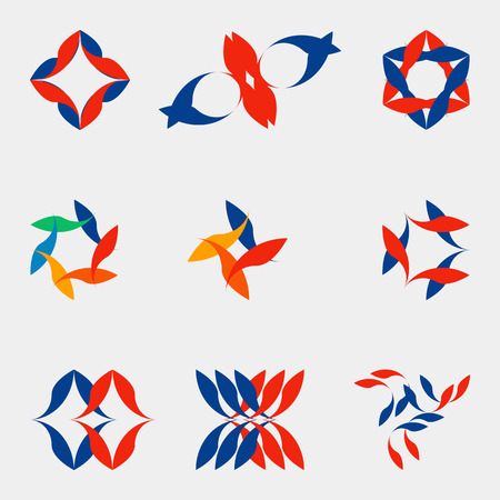 Set of color abstract geometric figures nine forms for registration of your ideas logos business concepts.のイラスト素材