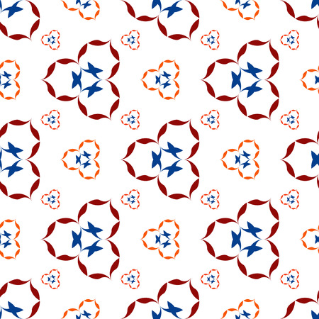 Flowers of red blue on a white background seamless pattern texture.