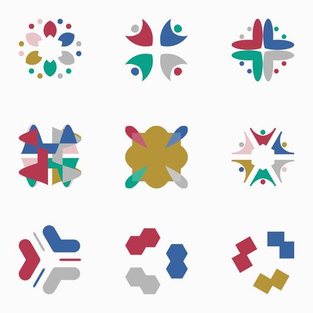 Vector nine different colored logos on a light background.のイラスト素材