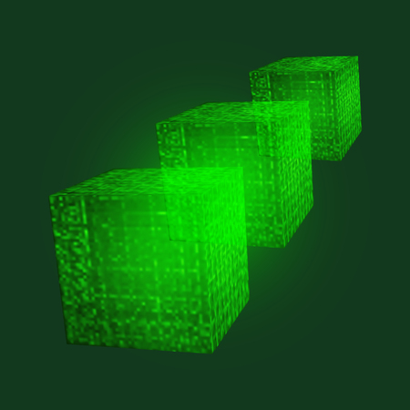 Background illustration of three transparent green cubes on a green background.のイラスト素材