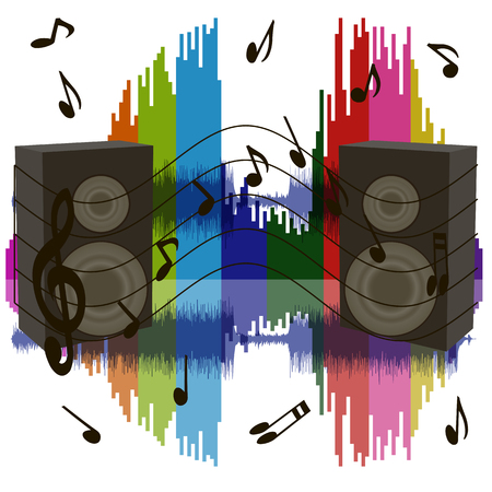 Music wave background with colorful musical notes.のイラスト素材