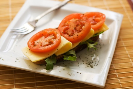 Sandwich with cheese, tomatoes and herbs の写真素材