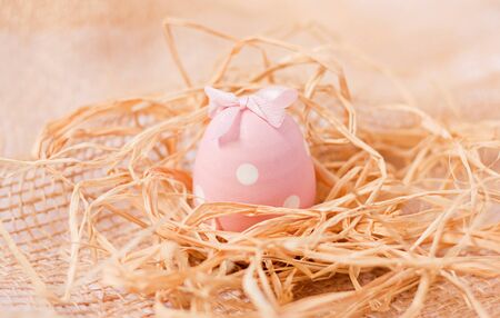 Easter egg in the strawの写真素材