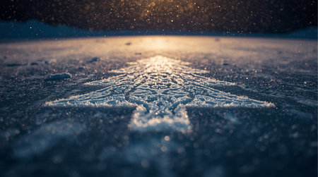 Frosty christmas background with snowflakes and bokehの素材