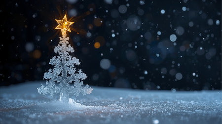 Christmas tree on snow with bokeh background. 3d renderingの素材