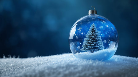 Christmas bauble in snow with christmas tree. 3D renderingの素材