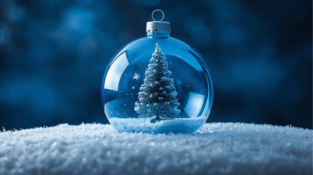 A glass ball with a little christmas tree inside in the center.の素材