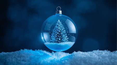 A fliyng glass ball with a little christmas tree inside in the centerの素材