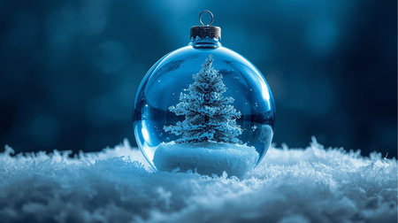 A glass ball with a little christmas tree inside.の素材
